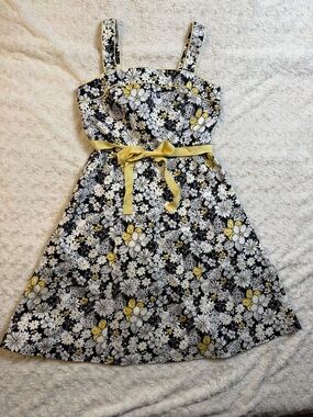 Petite Sophisticate Black and Yellow Floral Sundress with Bow